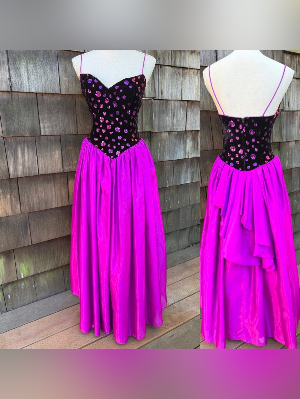 Vintage Jessica McClintock maxi prom dress gown neon purple chiffon velvet sz 6